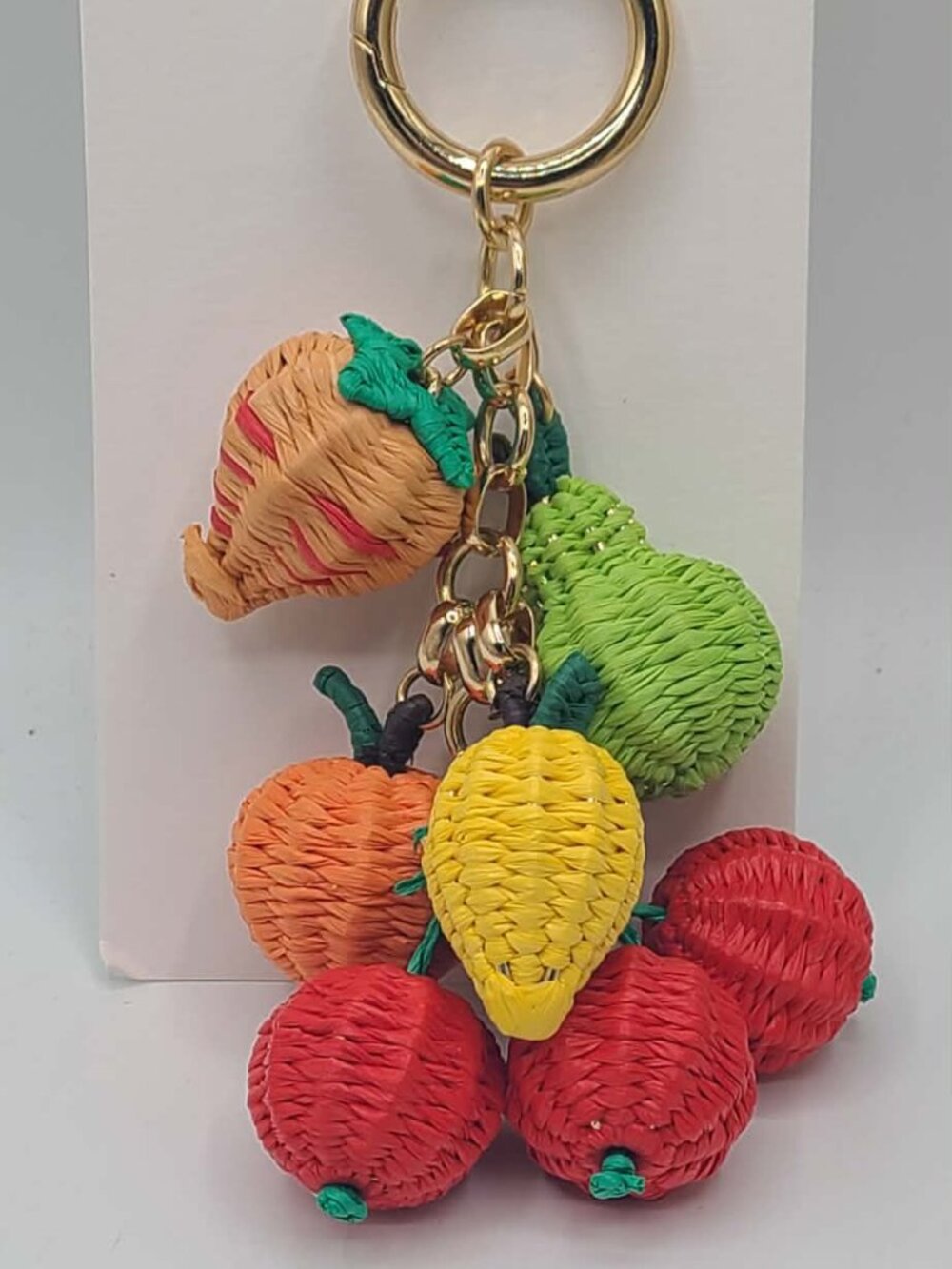 J Crew Gold Tone Raffia Fruity Bag Charm NWT - Picture 7 of 7